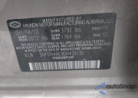 2013 Hyundai Elantra Gls из США, поврежденный, VIN 5NPDH4AE9DH435135